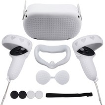 오큘러스 퀘스트2 VR 기기 악세서리 스트랩 오귤러스 악세사리 Vr 안경 실리콘 보호 키트 oculus 퀘스트 2 가상 현실 헬멧 커버 조이스틱 그립 커버 마스크 케이스, 하얀