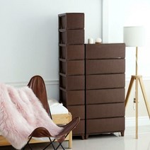 가든 라탄 서랍장 슬림형 8단 플라스틱 수납장, 브라운