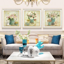 꽃그림액자 거실인테리어 장식그림 유럽식 크리스탈 벽화 식당 틀이있음 벽그림 현관 그림삼폭 걸이식그림 쇼파 배경벽 그림, C14-14