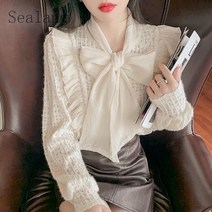 [Sealang]여성 오피스룩 리본 레이스 긴팔 셔츠 봄가을 bg1Azhuo218