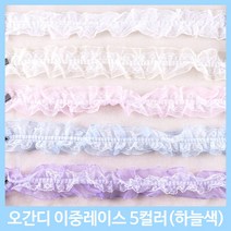 레이스 천레이스 주름레이스 곱창레이스 오간디 이중레이스 땡땡이 꽃 치마레이스 15색 꾸미기 만들기 장식 대용량 길이 4.5M, 오간디이중레이스-하늘(약1M)