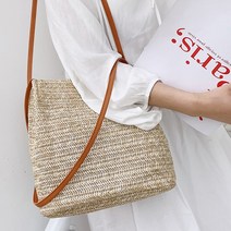 찐코디 K309 깔끔한 라탄 밀짚 왕골 라피아 호보 가방 여름 데일리 쇼퍼 심플 캐주얼 숄더백