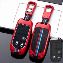 jiama지프 키 케이스그랜드체로키 레니게이드 컴패스 랭글러jeep 스마트 키 백 키 체인, 빨간색, 3개의 버튼