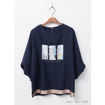 코지 여자 프린팅 배색 밑단 포인트 쉬폰 뒷지퍼 블라우스