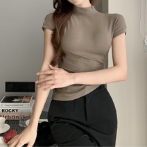 미니멀모다 여성 하프 터틀넥 반팔 슬림 핏 반폴라 이너 티셔츠