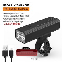 자전거 부품 용품 전기자전거natfire 10000 mah 라이트 방수 usb 충전식 led 라이트 슈퍼 밝은 손전등 전면후방 조명, 협력사, 2t6-2600mah 후면