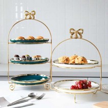 케이크트레이 디저트트레이 케이크 받침대 마카롱받침대, 3층 랙 1개 + 트레이 3개(화이트)