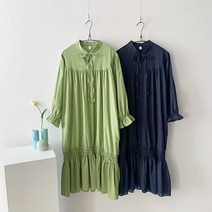여자 플레어 셔링 심플 데일리 루즈핏 롱 원피스