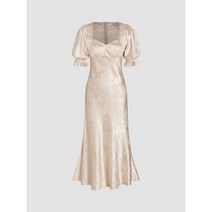 샵사이다 CIDER 새틴 플로럴 퍼프 슬리브 머메이드 미디 원피스 698499