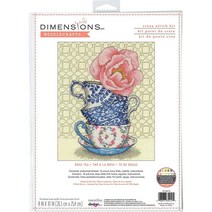 DIMENSIONS Dimensions 70-35414 로즈 티 카운트 십자수 키트 초보자용 20.3cm x 25.4cm 14개입 아이보리 아이다 4개 171433