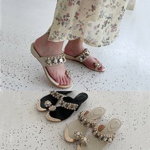 여성 비즈 발가락 조리 쪼리 웨지 슬리퍼 230-250