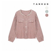 [탱커스] 여성 진주 넥라인 하운드 체크 자켓