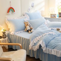 공주프릴 단색 호텔식 이불 커버+매트리스 커버+베개커버 2p 사계절 침구세트(솜없음)