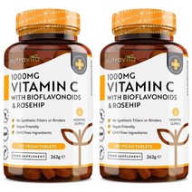 뉴트라비타 비타민C 1000mg 180캡슐 2팩 with 바이오플라포노이드 로즈힙 Nutravita Vitamin C (영국), 2개