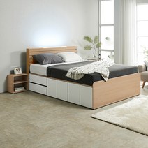 퍼즐 LED+USB형 높은 2단서랍침대 Q (서랍우측형1+도어2), 월넛화이트