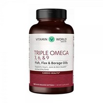 비타민 월드 트리플 오메가 3-6-9 생선 아마 및 보라지 오일 활성 EPA DHA 심장 건강 심장 지원 지방산 급속 방출 비GMO 글루텐 프리