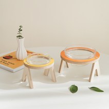 강아지 고양이 원목 물그릇 밥그릇 식기 수반 찹찹이, 민트, Small(유리그릇 1개 포함)