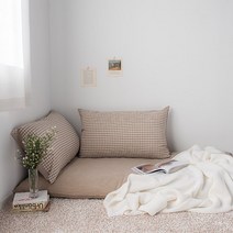 [주호데코]깅엄체크 베이지 대방석 세트 커버만