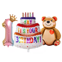 파파 파티 1m 케익 케이크 풍선 생일 파티, 1개, 케이크+곰돌이+왕관숫자1