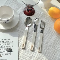 커트러리 세트 이케아 포크 빌보 플랫 디너 디저트 버터나이프 양식기 홈카페 커트러리 아이보리 옐로우, 아이보리_디저트 세트(3p)