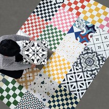 접착식 비접착식 셀프 바닥 타일 사무실 거실 현관 베란다 데코타일 테라조(베이스) 8P, 디자인타일(비접착) 8p, 08.미니체커보드(핑크), 8개