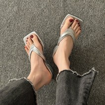슈뿐 여성용 데일리 스퀘어 통굽 쪼리 뮬 슬리퍼 샌들