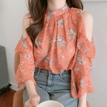 패스타임 여성 봄 여름 오프숄더 어깨트임 프릴 플라워 블라우스 데이트룩 오피스룩