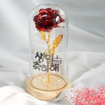 굿라이프 토퍼문구 홀로그램 LED 장미 유리돔 무드등 레드꽃 우드받침대, 08.생일축하해