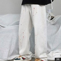 가바바 남성 빅사이즈 청바지 유니크한 잉크 페인팅 장난스러움 가득 스트릿 와이드 데님팬츠 G67529