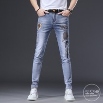 도오빠 남성 청바지 데님 팬츠 일자 슬림핏 스판 9부 바지 워싱 자수 프린팅 남자정바지 남자긴바지 28~36size