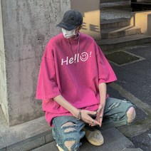 XZ203-SX5-P38 여름 워싱 구제 루즈핏 프린트 반팔티셔츠..