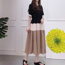 [세인트이브] 빅사이즈 992 허리스트링 배색 롱원피스