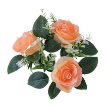 인공 장미 캔들 링 작은 화환 기둥 캔들 홀더 23cm 꽃 화환 크리스마스 할로윈 창 센터 피스 장식품, 콜드 옐로우, 실크