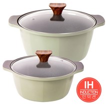 캡스톤 글램레트로 4종 냄비세트 가스용 편수18cm + 양수20+22+24 cm 핑크 올리브, IH 20양수+24양수