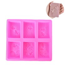 1pc 꿀 꿀벌 실리콘 비누 금형 diy 수제 공예 3D 비누 금형 실리콘 직사각형 6 비누 만들기위한 비누 금형|비누 틀|, 단일, 1개, 단일