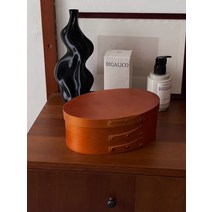 북유럽 빈티지 셰이커박스 Shaker oval box 핸드메이드 우드 보관함 타원형 심플 수납 바구니 다용도 상자, 1개, S (21.6X14.6X8.3cm)