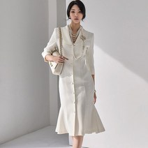 딘트 [딘트] D3755 리앙 라운드 카라 슬림 프릴 미디 원피스
