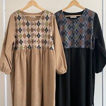 배색 아가일 주름 원피스 211N620S 빅사이즈 여성의류