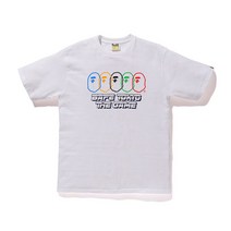 BAPE 조수 브랜드 티셔츠 애니메이션 컬러 원숭이 머리 편지 인쇄 라운드 넥 풀오버 남성과 여성 느슨한 반팔