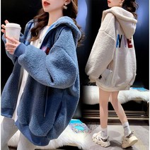 TANC 100kg까지 여자 뽀글이자켓 후드집업 아우터 따뜻한 바람막이 코트 편안한 겨울 데일리 후리스 점퍼