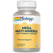 Solaray Mega Multi Mineral 칼슘 철 마그네슘 아연 등을 고흡수성 킬레이트 형태로 함유한 일일 미네랄 복합체 전반적인 건강 및 면역 지원 50회 제공량 200캡, [01] 100개(1팩)