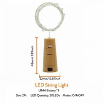 9 가지 색상 123510M LED 스트링 라이트 코르크 패어리 화환 휴일 램프 USB배터리 전원 크리스마스 새해 장식, 2M by LR44 Battery_Cool White