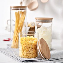 심플 내열유리용기 파스타 밀폐 보관용기 다용도 양념유리병 대나무뚜껑, 1650ml, 1개
