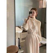 여성 봄가을 럭셔리 셀럽 한혜진 고급 스커트 투피스 드라마 샴페인 골드 블라우스 세트