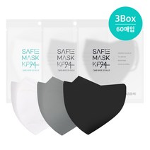 그날엔 세이프 2D 새부리형 마스크 KF94 의약외품 3Box (60매), 검정, 60