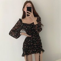 여성 드라마 연예인 갯마을 원피스 달콤한 작은 꽃 이슬 쇄골 스퀘어 넥 신민아원피스