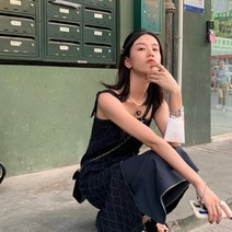 데님원피스 하객룩 청 스트랩 트임 멜빵 유니크 원피스 코디