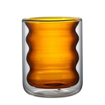 더블 레이어 유리 컵 내열 커피 컵 음료 용기 사무실 레스토랑 홈 카페, 노란색, 높은 붕규산 유리