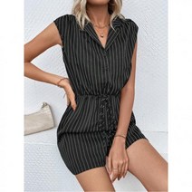 멋진여성의 Frenchy 줄무늬 프린트 앞 매듭 점프슈트 반바지 414016 J