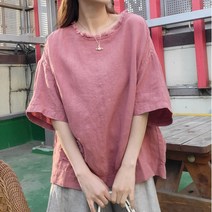 여성린넨티셔츠 오버핏 린넨블라우스 엄마 여름옷 마100%